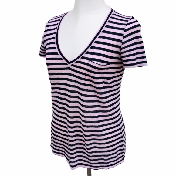 J. Crew Linen V-neck pocket T-shirt in stripe - Picture 3 of 9